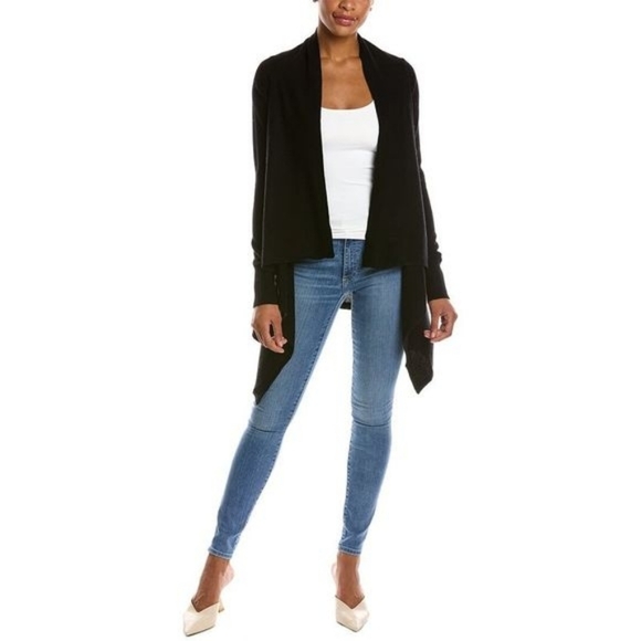 Qi Cashmere Sweaters - 💘 Qi Cashmere Womens  Jersey Waterfall Wool & Cashmere-Blend Cardigan, Black